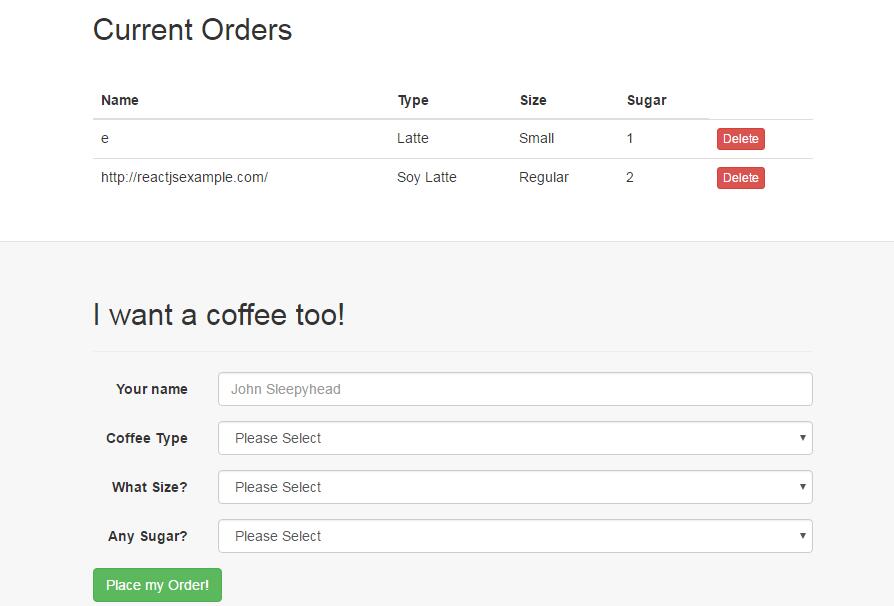 Current Orders with React.js React.js Examples