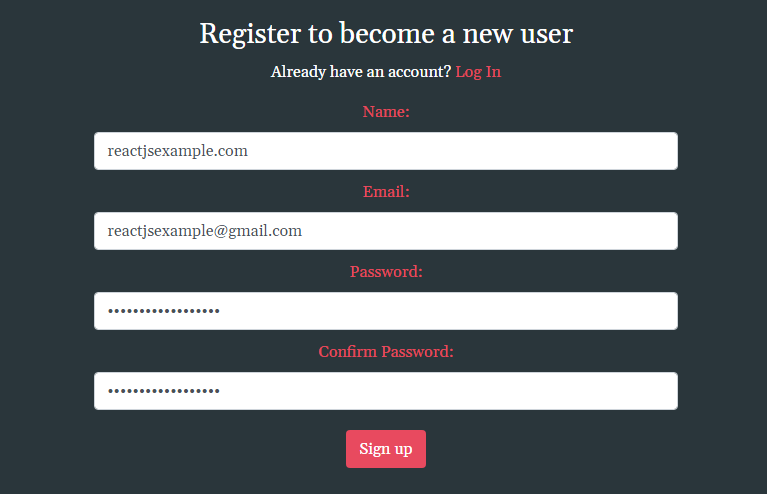 building user authentication form using react.js