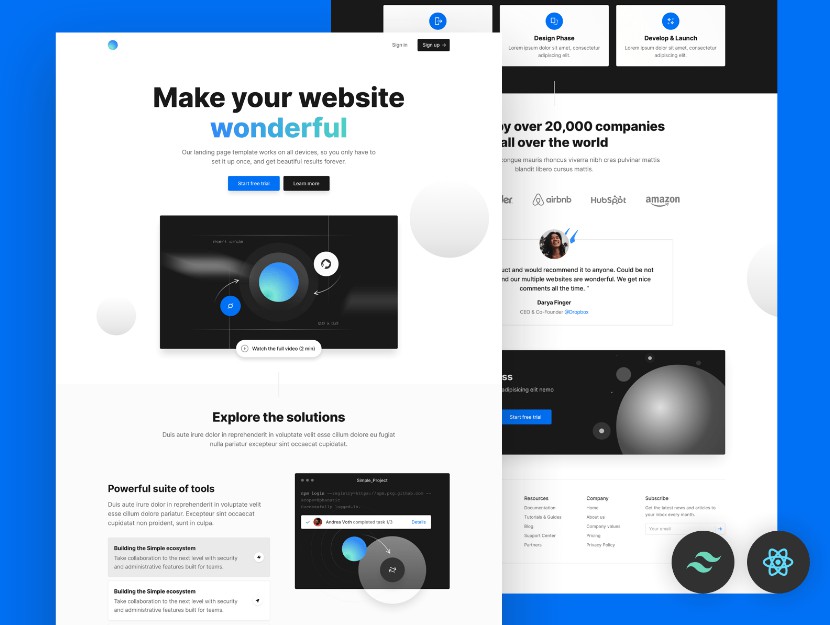 A free landing page template built with TailwindCSS and React