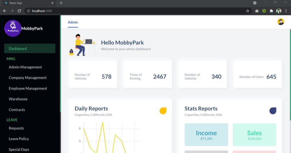 Admin Dashboard Model Build Using React