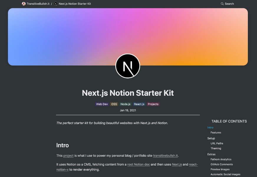 The perfect starter kit for building websites with Next.js and Notion