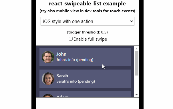 A configurable react component to render list with swipeable items