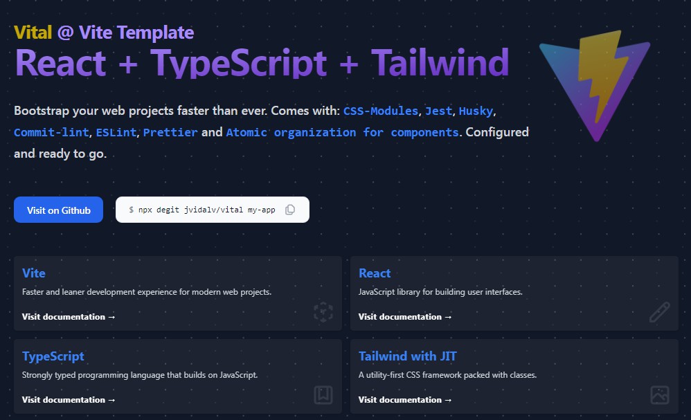 A Starter template for Vite with React Supports Tailwind CSS