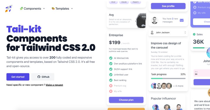 A free and open source components and templates kit fully coded with Tailwind css