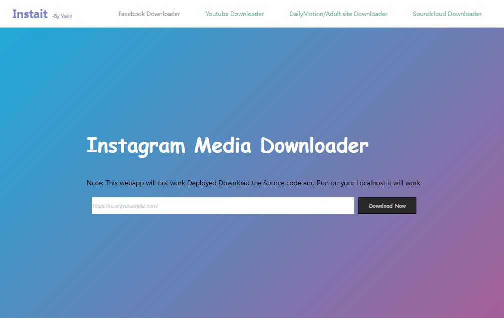 Instagram, Facebook,Youtube Media Downloader Made With React JS and Rapid API