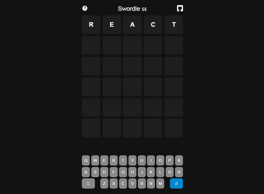 Very Smol Swedish Wordle Clone Buit Using React.Js