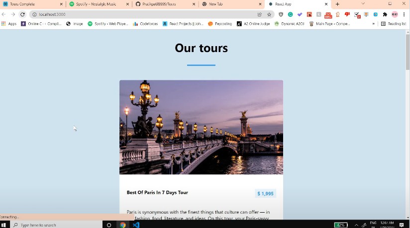 Tours information of 5 different cities, built using react