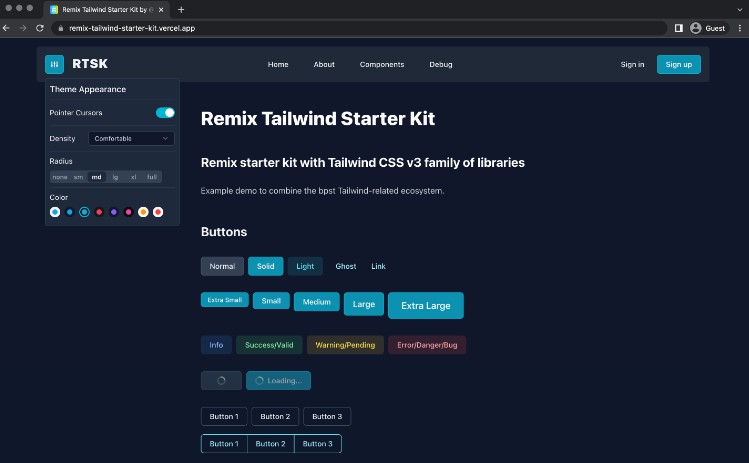 Remix starter kit with Tailwind CSS family of libraries: Headless UI, Radix UI, VechaiUI, daisyUI, and more