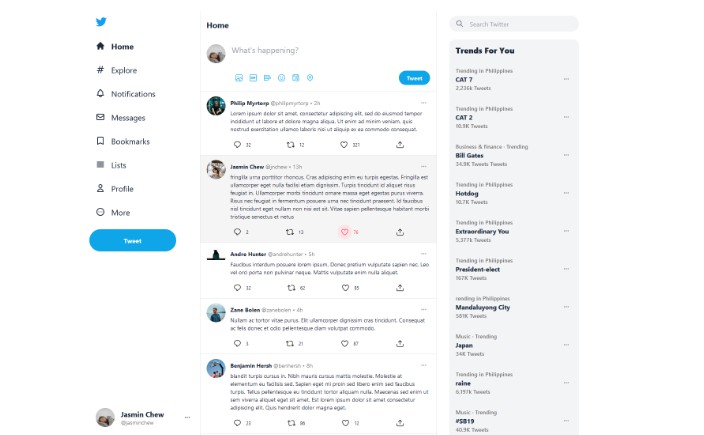 Twitter frontend full responsive clone built with Tailwind css, reactjs