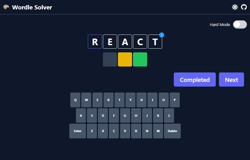 Web Wordle solver Built with React