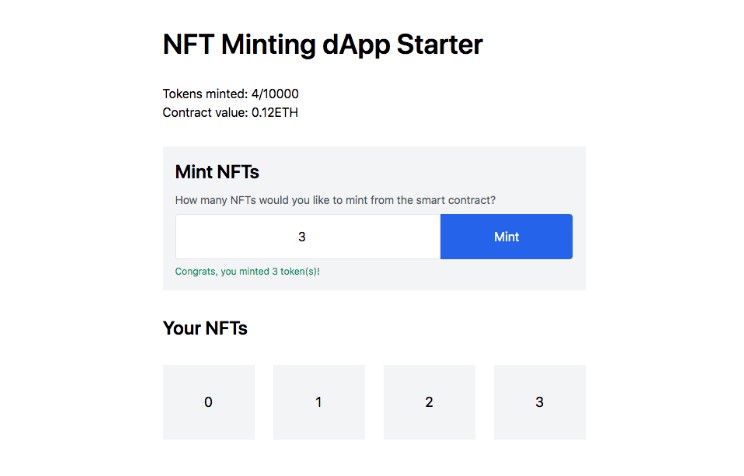 A full stack dApp starter for minting NFTs built on Ethereum (Solidity) with Next.js