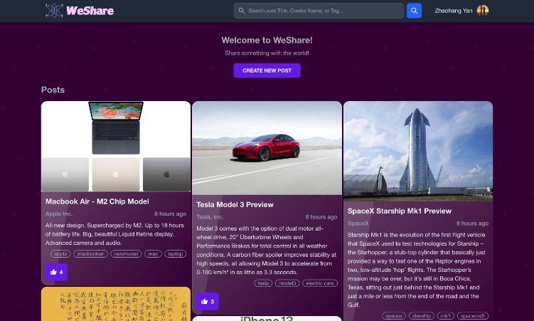 WeShare - A social media platform where people share interesting stuff