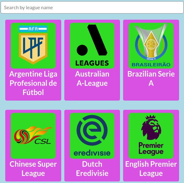 Football standings A React app that lets users search for Leagues