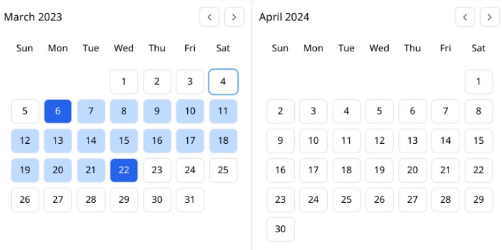 A DateRange picker made with tailwind and date-fns