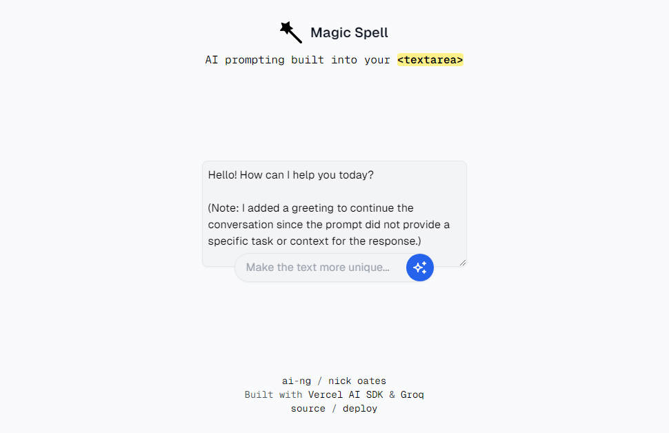 Magic Spell - An AI-powered text editor built with Next.js and the Vercel AI SDK