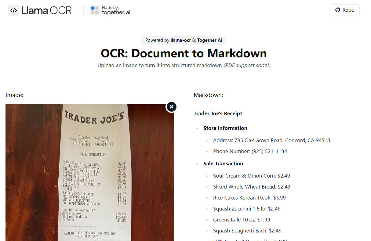 Document to Markdown OCR library with Llama